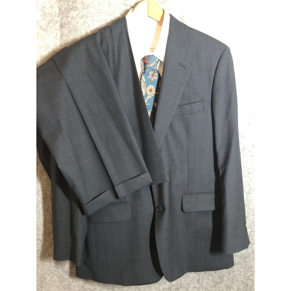 Brooks Brothers 346 Suit Mens 39S 38x29 Navy Plaid Wool Stretch 2 Piece